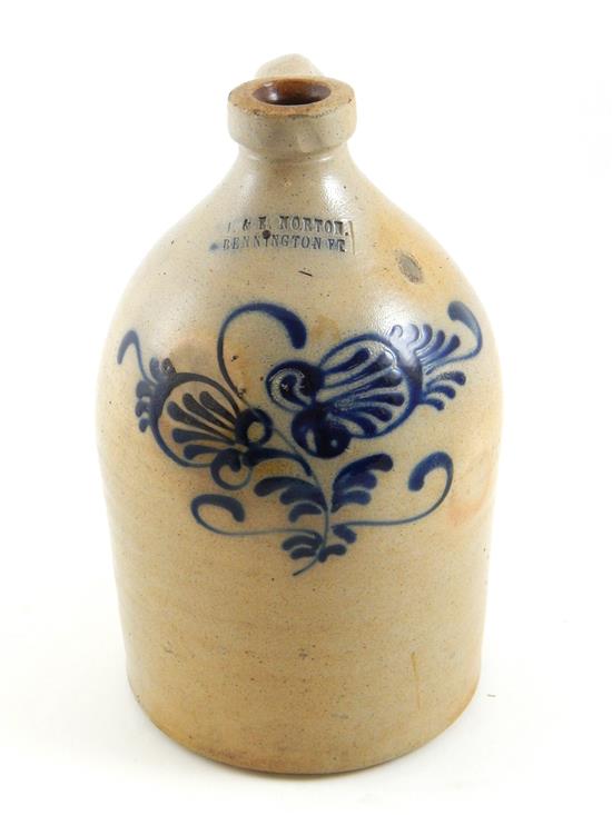 Appraisal: J E Norton Bennington VT stoneware jug with cobalt floral