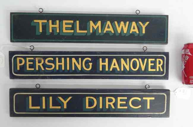 Appraisal: Set of three early th c horse stall signs ''Thelmaway''