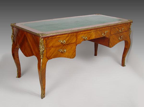 Appraisal: ORNATE FRENCH STYLE BUREAU PLAT DESK Parquetry inlay veneer with