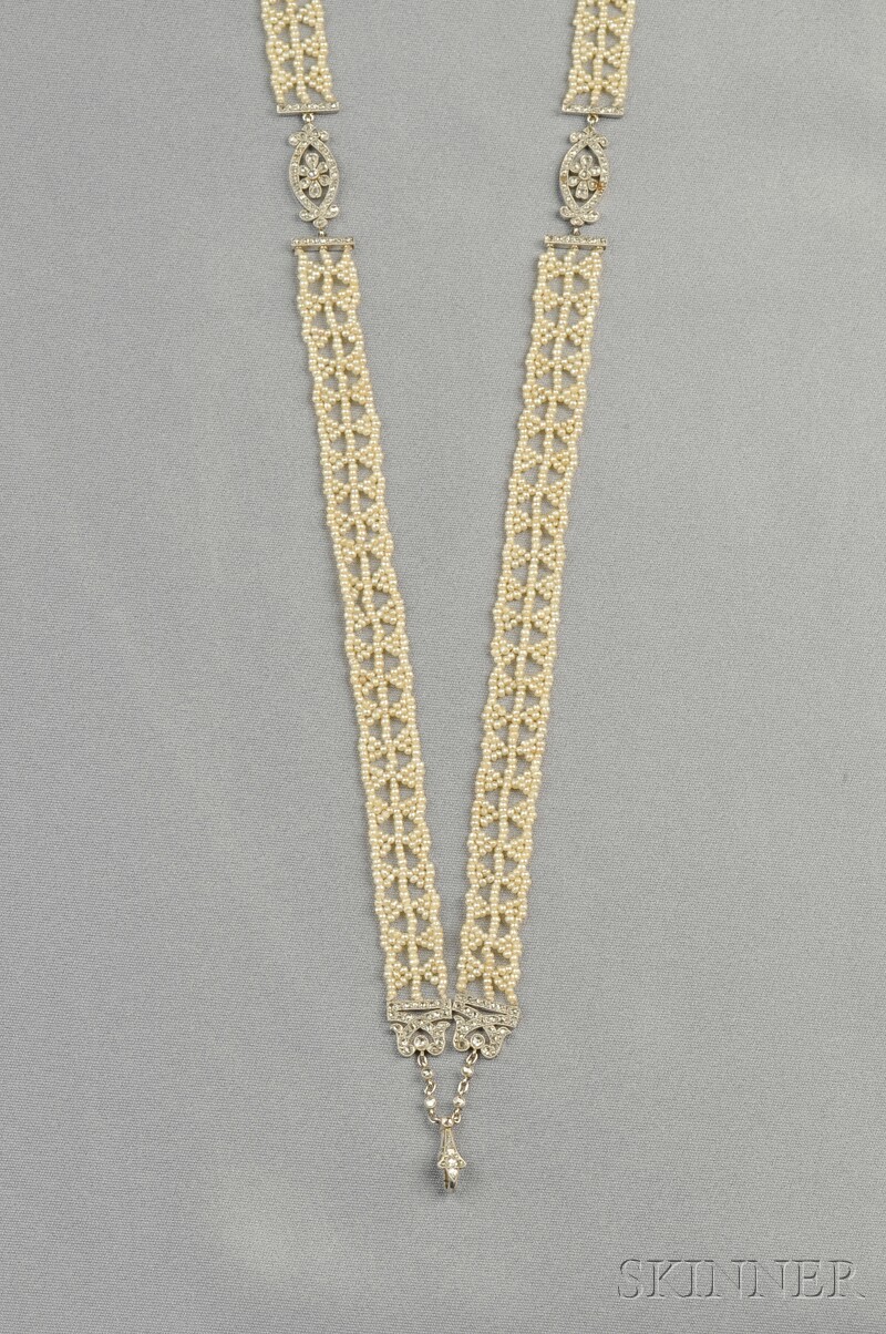 Appraisal: Edwardian Seed Pearl and Diamond Sautoir the finely woven seed