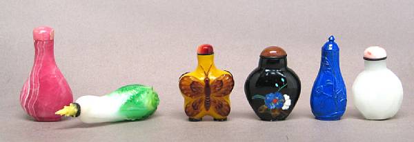 Appraisal: Six snuff bottles Including five glass snuff bottles one in