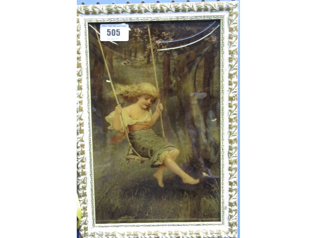 Appraisal: Framed crystoleum depicting a girl on a swing