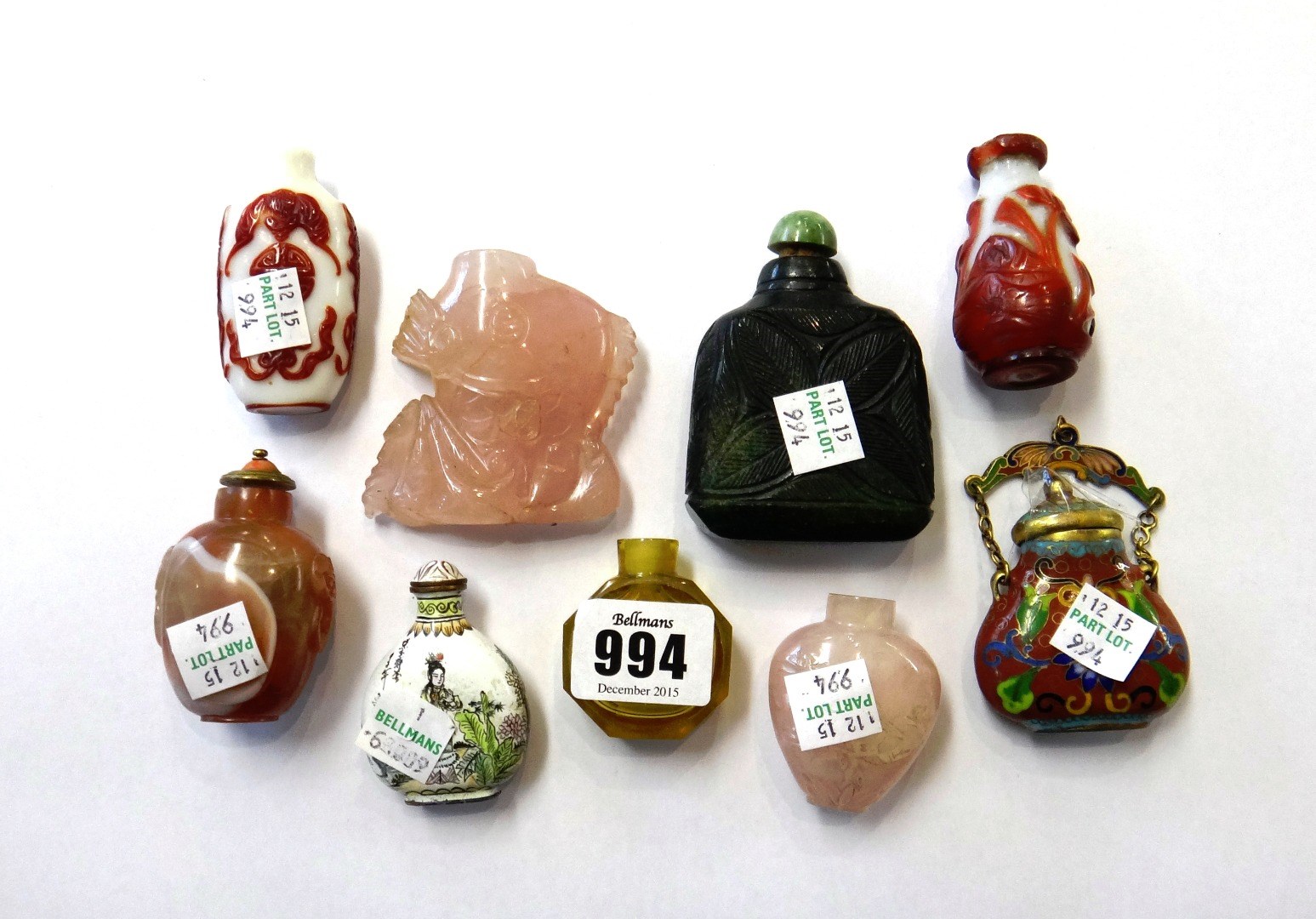 Appraisal: A group of eight Chinese snuff bottles th th century