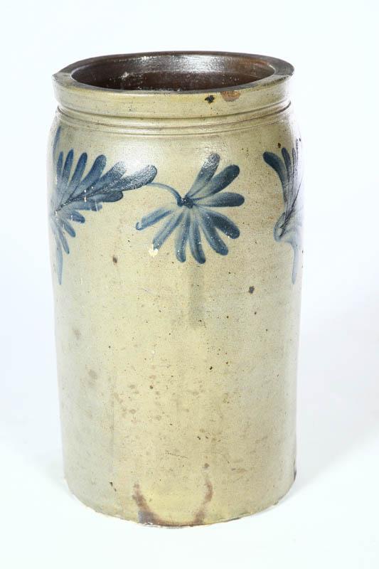 Appraisal: STONEWARE JAR American nd half- th century Brushed cobalt floral