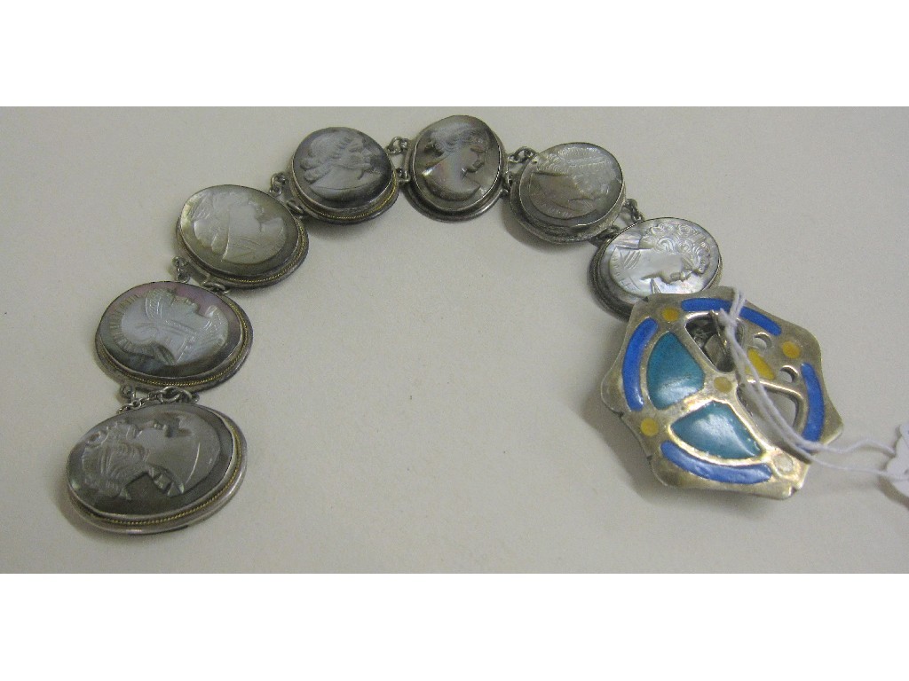 Appraisal: Lot comprising a silver mounted MOP cameo bracelet and a