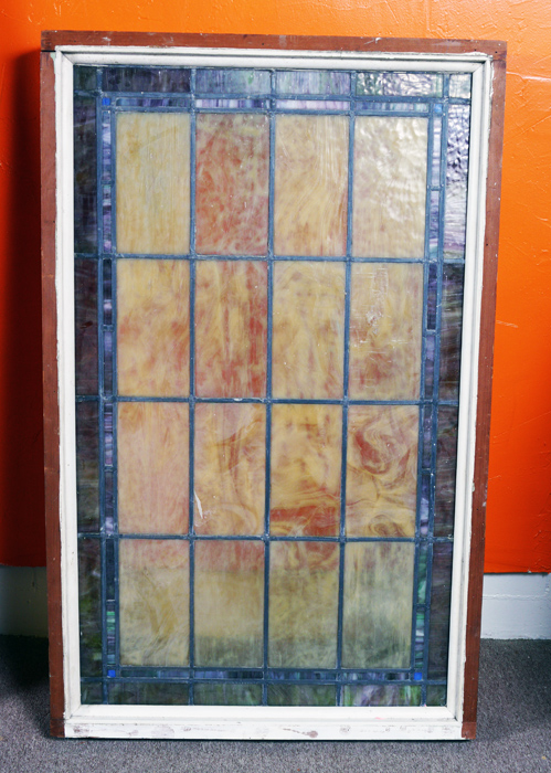 Appraisal: LEADED GLASS FRAMED PANEL th century slag glass panels sight