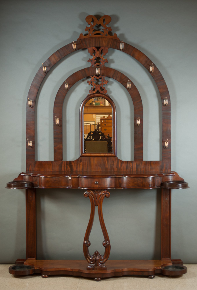 Appraisal: LARGE VICTORIAN MAHOGANY HALLSTAND English th century featuring a concentric