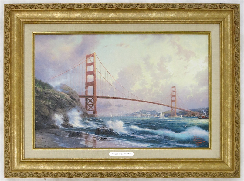 Appraisal: THOMAS KINKADE EMBELLISHED OFFSET LITHOGRAPH American - Golden Gate Bridge