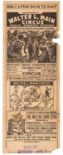 Appraisal: Walter L Main Circus Museum Menagerie and Hippodrome N p