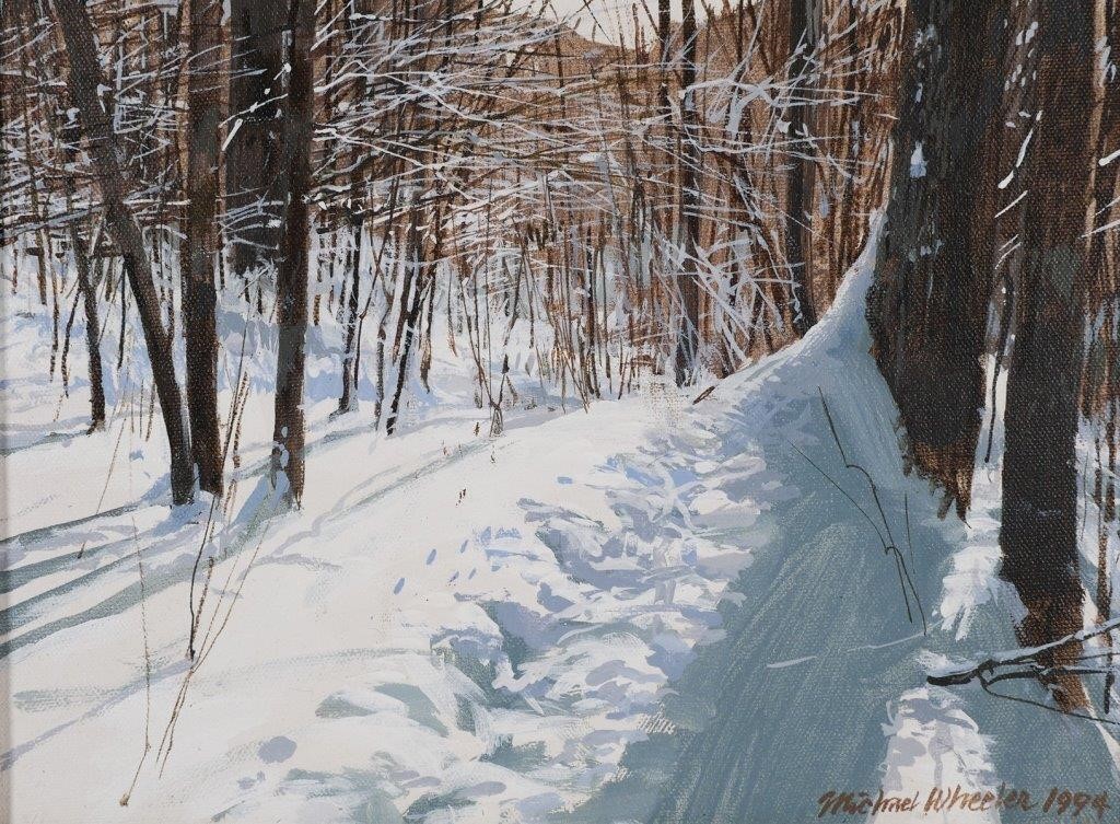 Appraisal: A winter forest scene oil on canvas painting by Michael