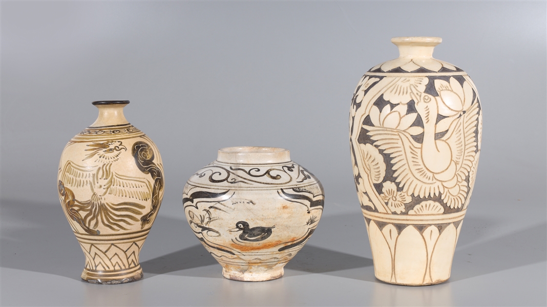 Appraisal: Group of three Chinese early style ceramic vases including one