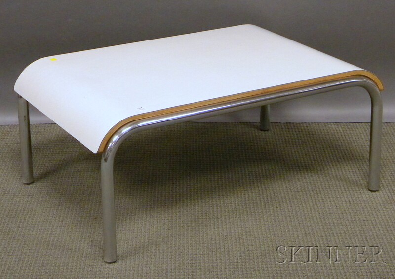 Appraisal: Modern Laminated Plywood and Chrome Coffee Table rectangular white laminate