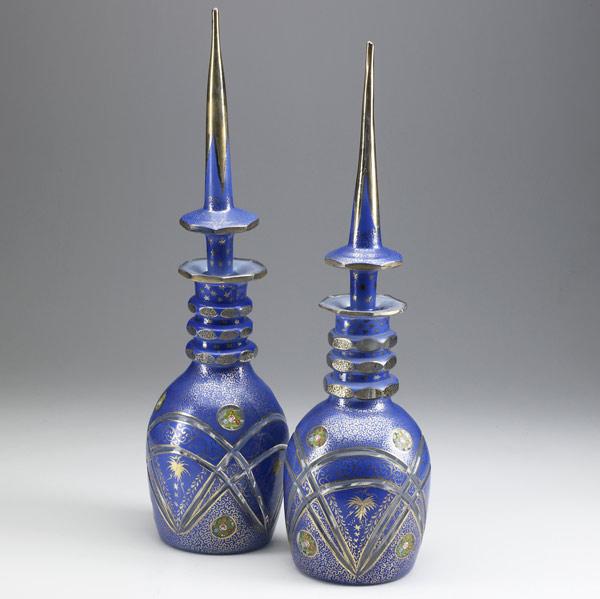 Appraisal: Pair of Bohemian glass bottles th th C Blue and