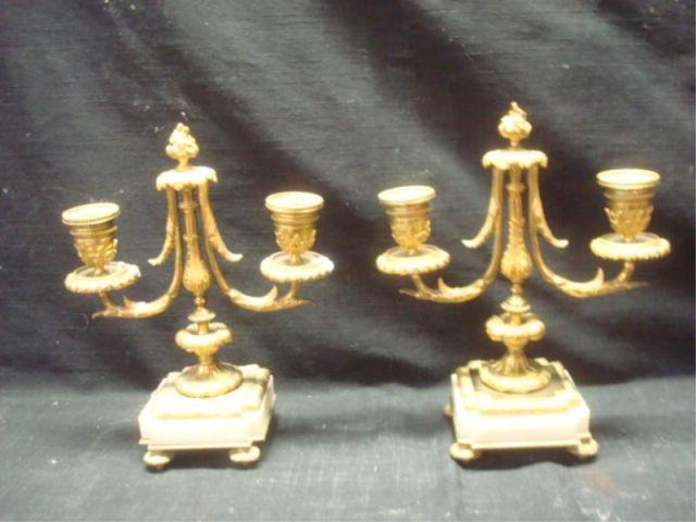 Appraisal: Pair of Bronze and Marble Candlebra From a New Rochelle