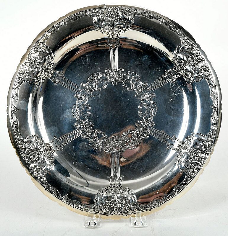 Appraisal: Sterling Repousse Round Tray American mid th century round with