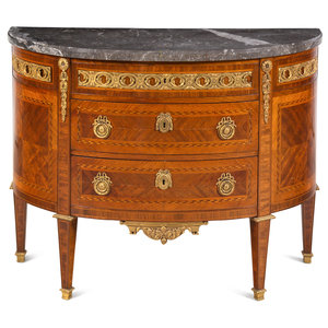 Appraisal: A Louis XVI Gilt Bronze Mounted Parquetry Marble-Top Commode Late