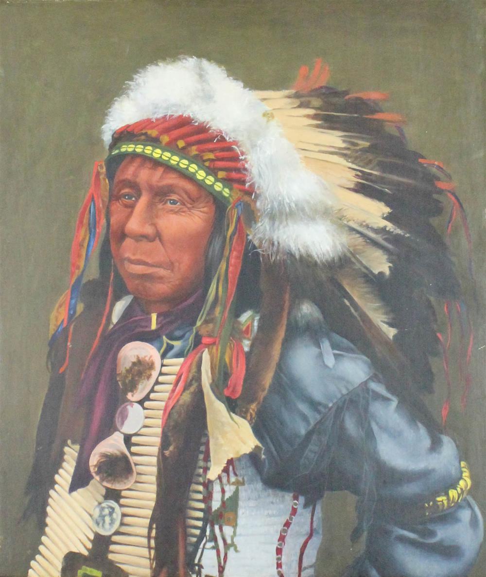 Appraisal: TH ST CENTURY NATIVE AMERICAN CHIEF Oil on panel x