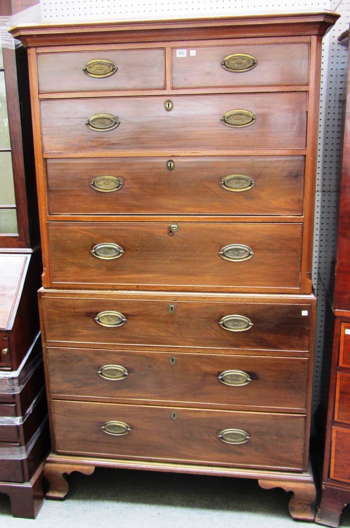 Appraisal: An th century mahogany chest on chest of two short