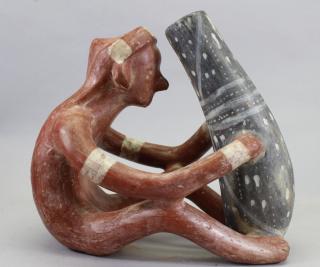 Appraisal: Seated Southwestern Pottery Figure with Vessel Seated Southwestern Pottery Figure