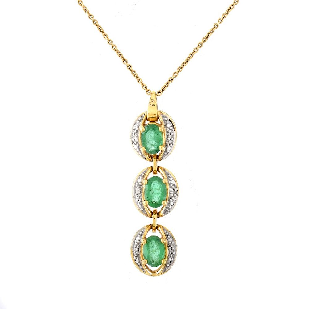 Appraisal: Emerald Diamond and K Gold Pendant Necklace Oval Cut Emerald