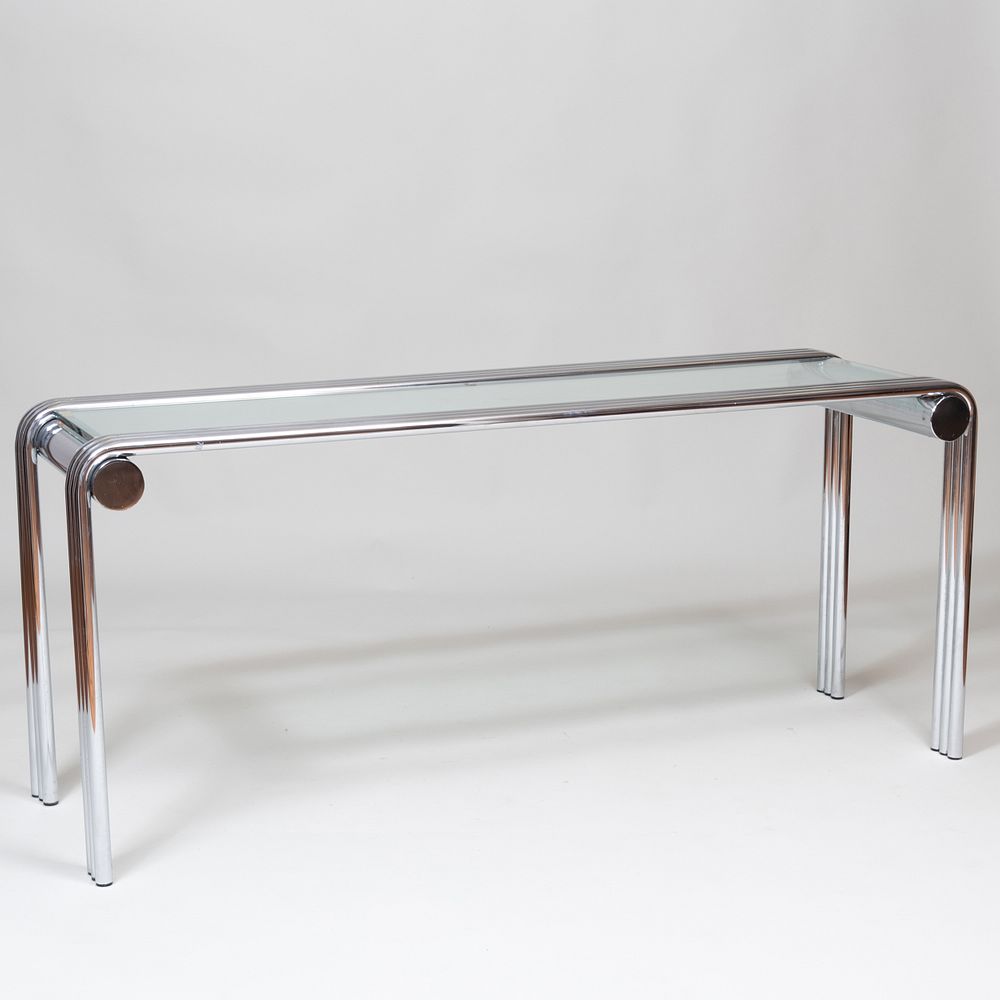 Appraisal: Modern Chrome and Glass Console Table x ft x in