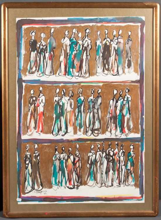 Appraisal: Schmuel Yitzhak Raayoni Russian Israeli b Procession brush and ink