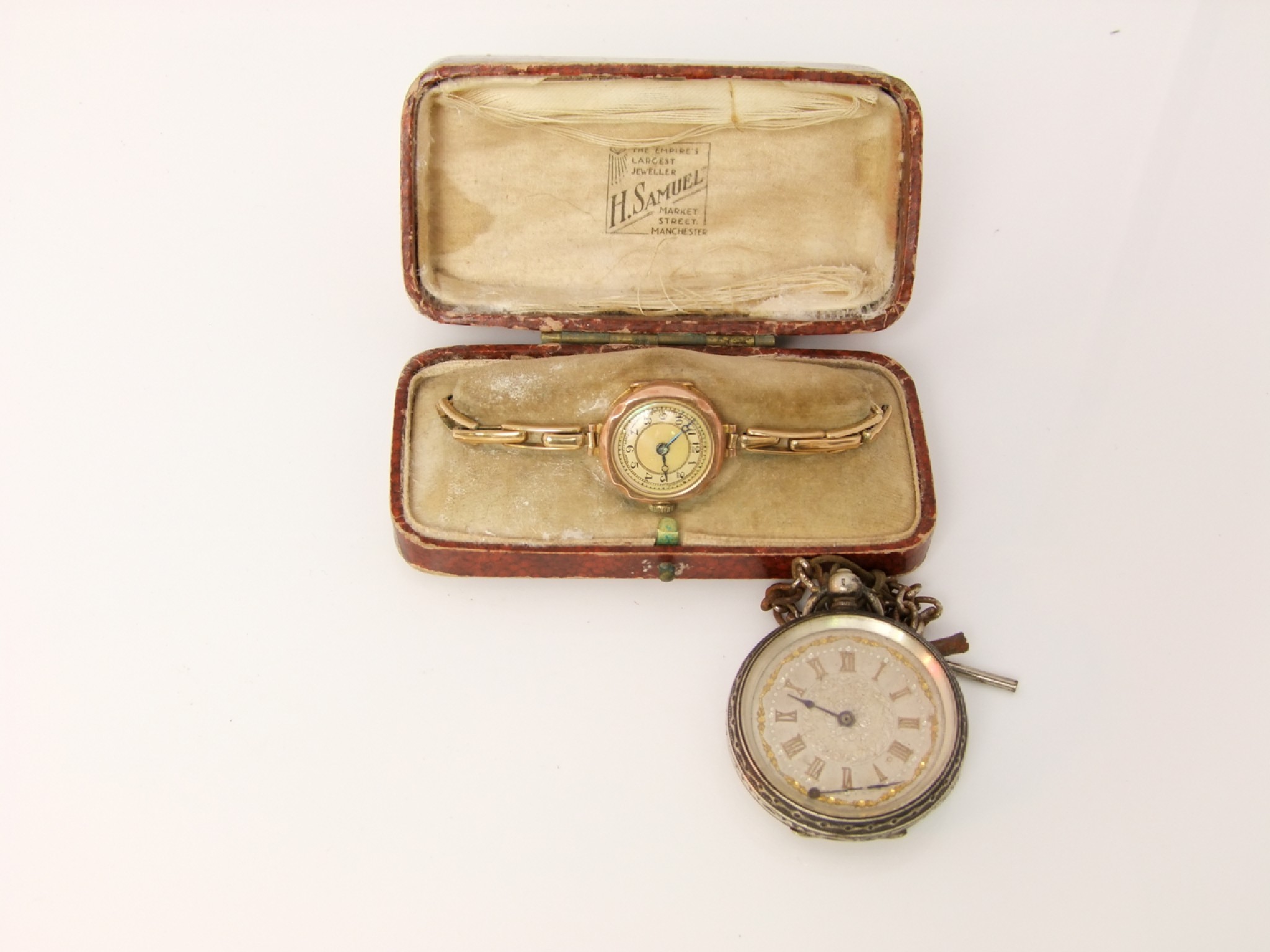 Appraisal: A continental silver fob watch with engraved detail and a