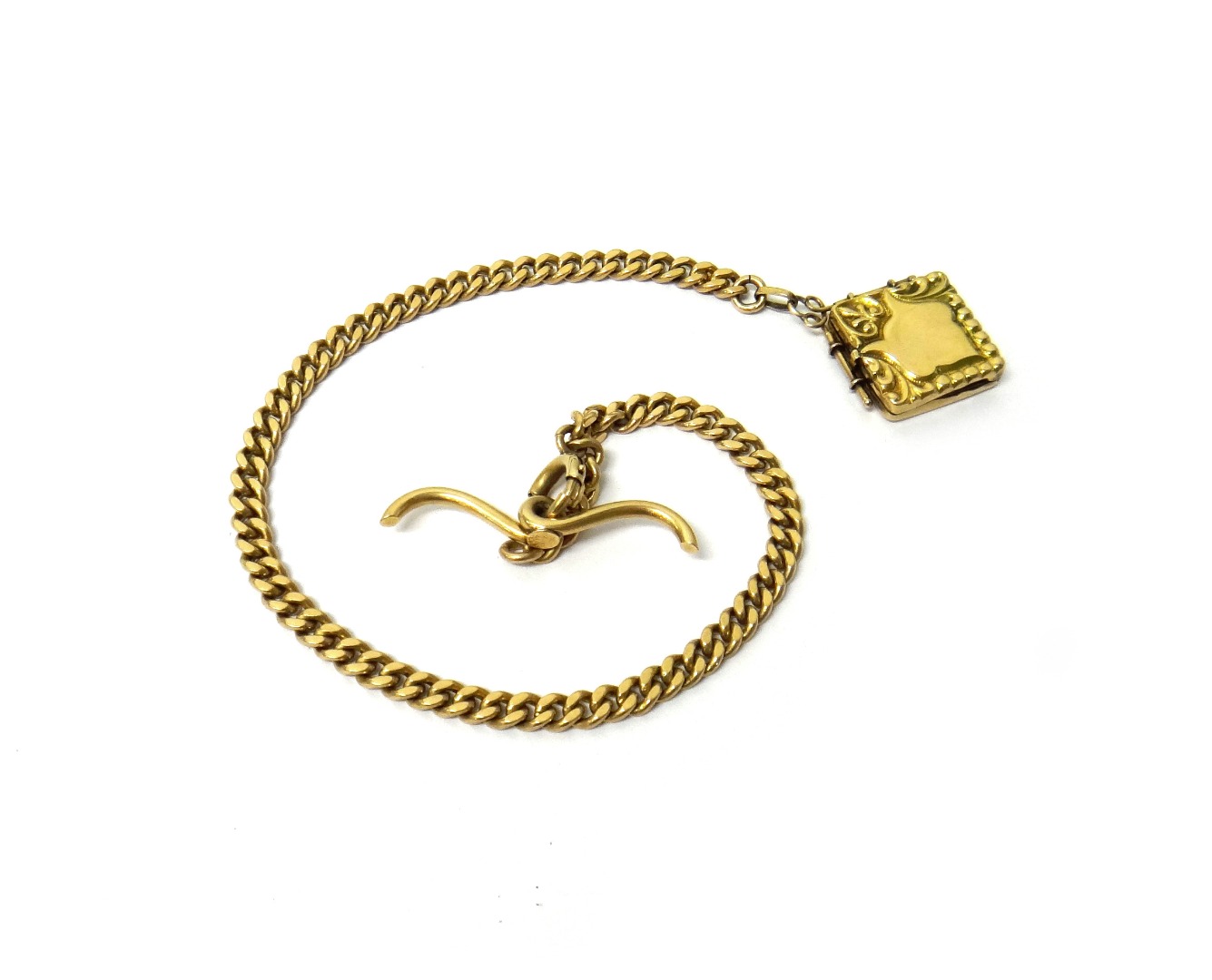 Appraisal: A gold faceted curb link watch chain detailed K fitted