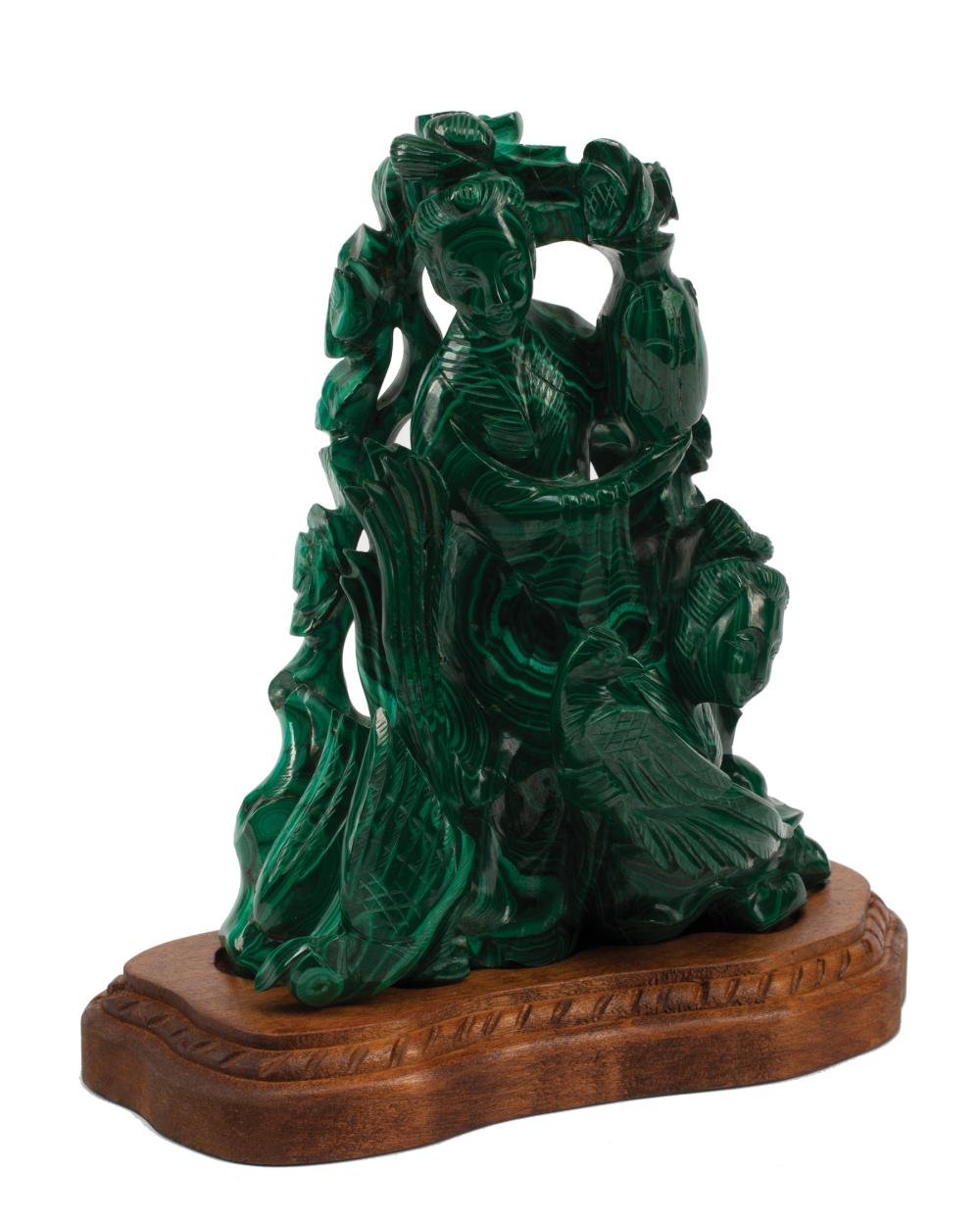 Appraisal: Chinese Malachite Figural Group carved as two Beauties with foliage