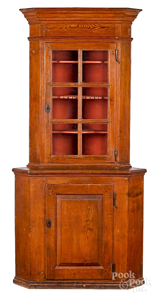 Appraisal: Pennsylvania or Southern two-part corner cupboard Pennsylvania or Southern hard