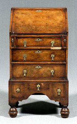 Appraisal: William and Mary style desk on frame bookmatched burl veneers