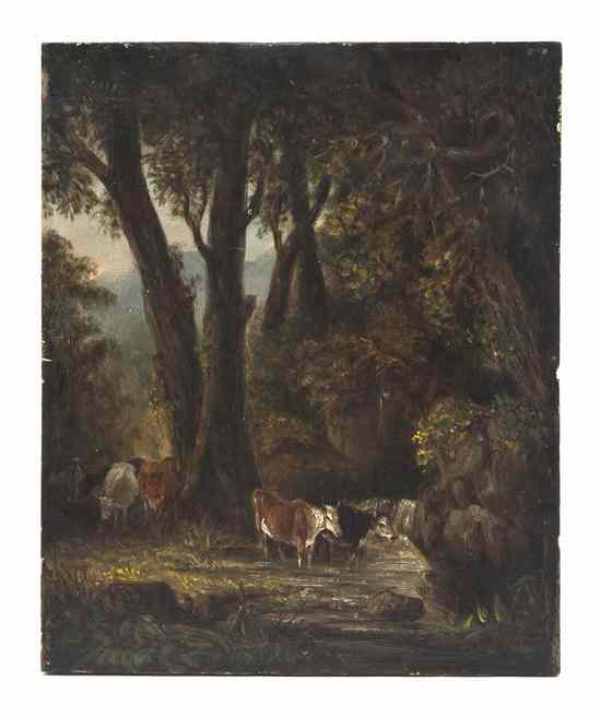 Appraisal: Artist Unknown th century Cattle in the Stream oil on