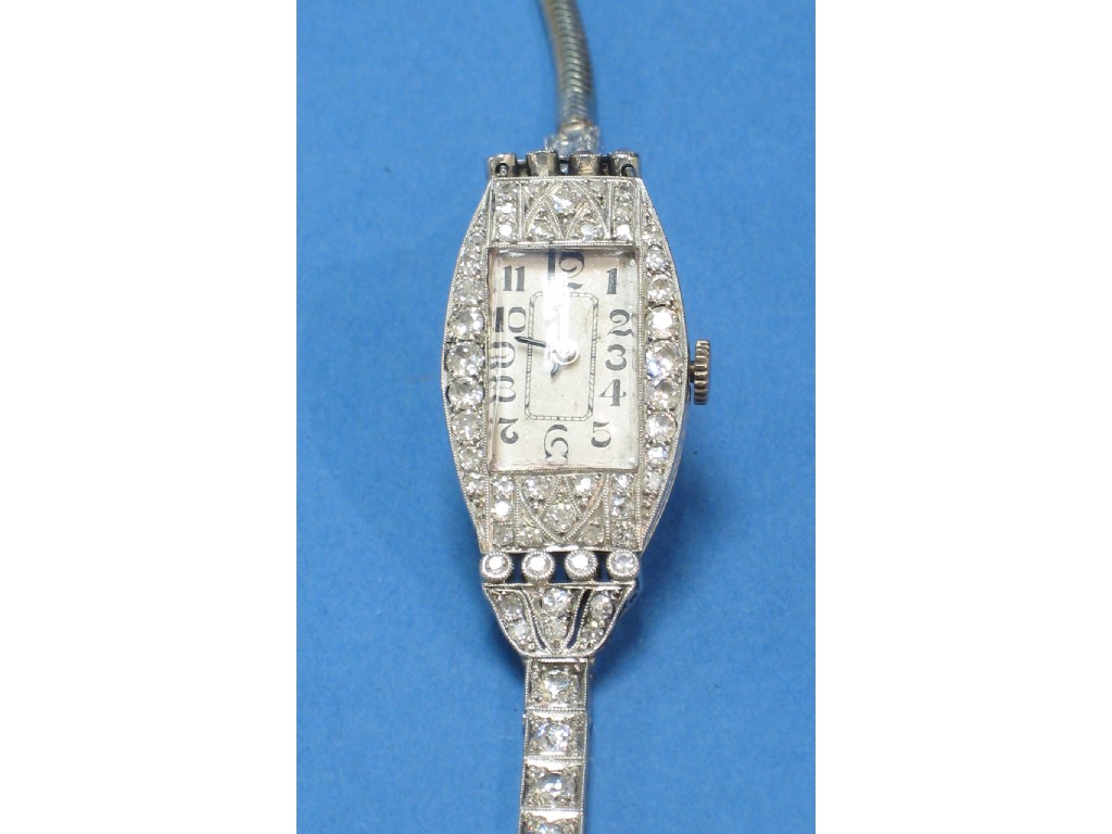 Appraisal: A Lady's Platinum and Diamond Cocktail Wristwatch the rectangular face