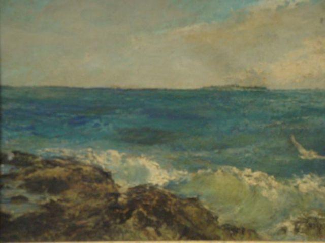 Appraisal: Signed Oil on Board of Monhegan Seascape Faintly inscribed verso