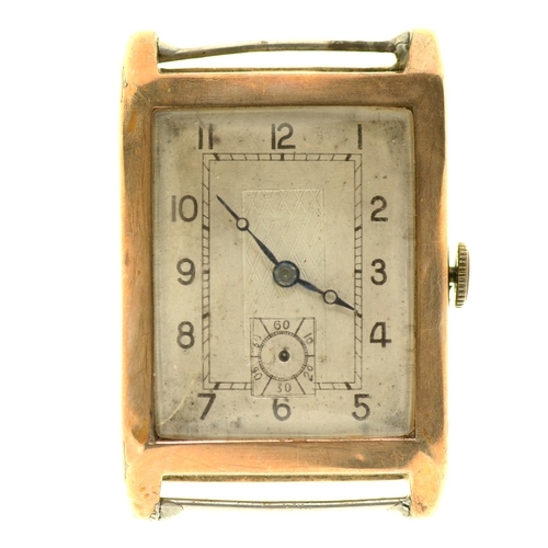 Appraisal: A ct gold rectangular wristwatch with Swiss movement x mm