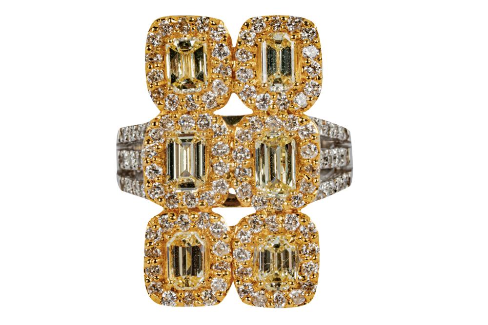 Appraisal: KARAT GOLD DIAMOND CLUSTER RINGcontaining six cut corner rectangular step