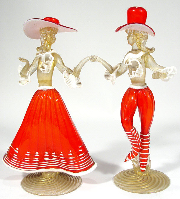 Appraisal: Pair of Murano red and white glass dandy figures with