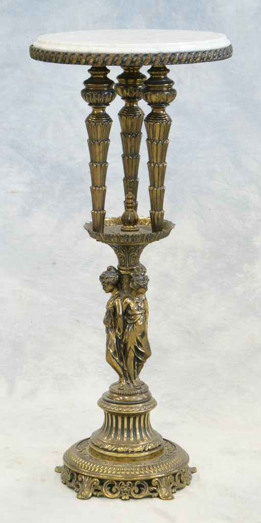 Appraisal: Brass and brass patinated white metal pedestal with white marble