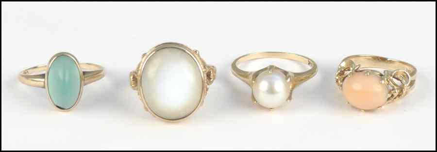 Appraisal: FOUR KARAT YELLOW GOLD RINGS Comprised of one pearl one