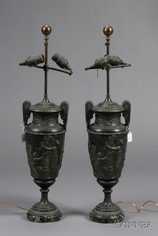 Appraisal: Pair of Classical Revival Spelter Lamp Bases late th early