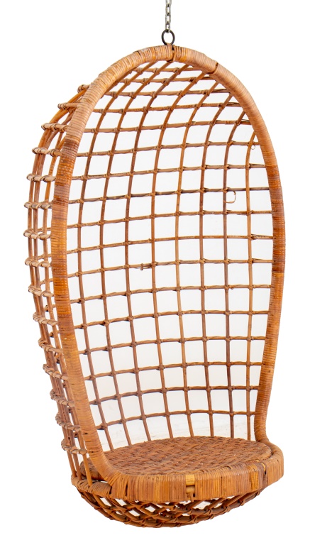 Appraisal: VINTAGE RATTAN WICKER HANGING EGG CHAIR Vintage rattan or wicker