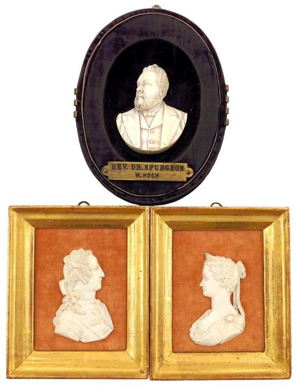 Appraisal: Three framed ivory carved busts in profile th C details