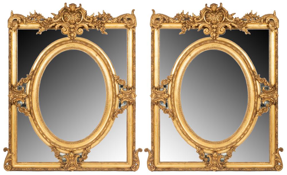 Appraisal: PAIR OF GILTWOOD WALL MIRRORSwith beveled glass plates x inches