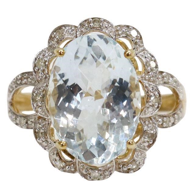 Appraisal: Estate kt yellow gold aquamarine and diamond ring including oval