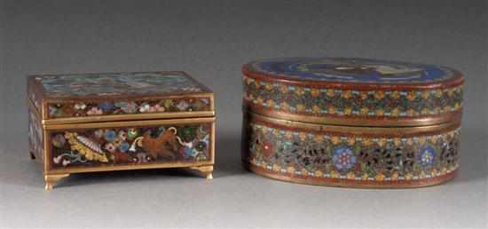 Appraisal: Two Chinese cloisonne enamel boxes th century square box -