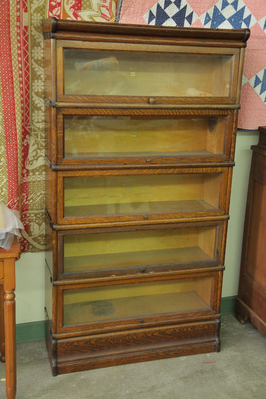 Appraisal: MACEY STACKED BOOKCASE Assembled five section bookcase with glazed doors