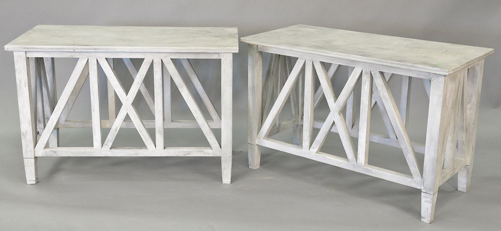 Appraisal: Pair contemporary hall tables in a gray washed paint height