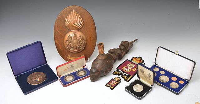 Appraisal: A COLLECTION OF COINS military badges etc to include New