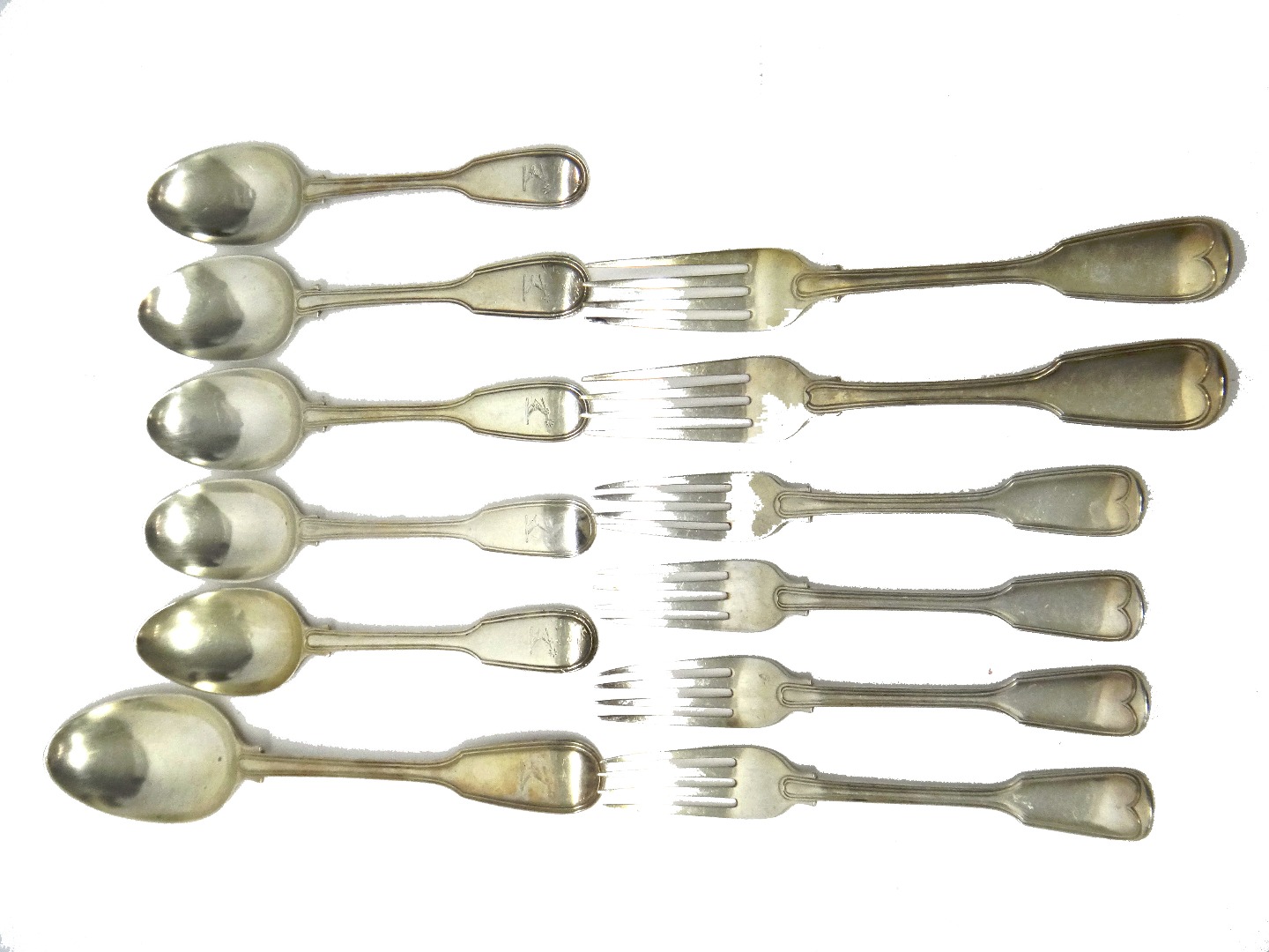 Appraisal: Silver double struck fiddle and thread pattern table flatware comprising