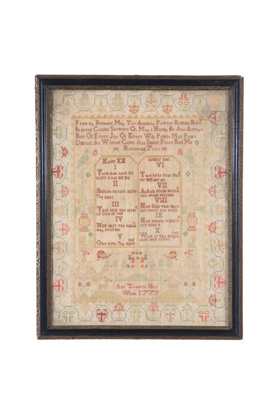 Appraisal: EARLY SAMPLER Ann Thomson probably English silk on wool Finely